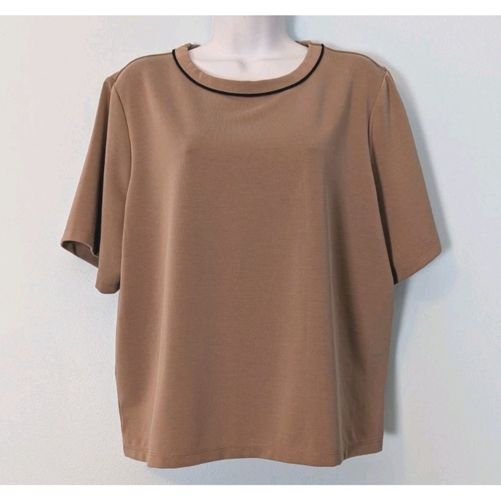 Stylus Stretch Top XL Brown Short Sleeve Boxy Layering Fall Dressy Basic